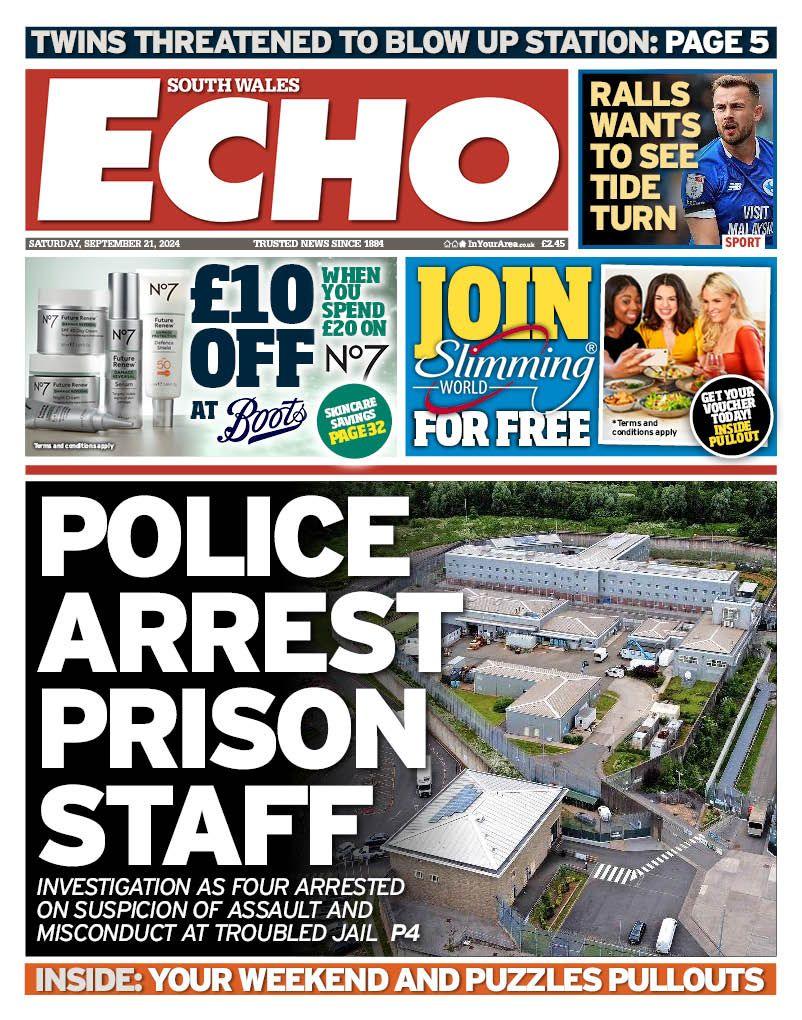 Front page of South Wales Echo 