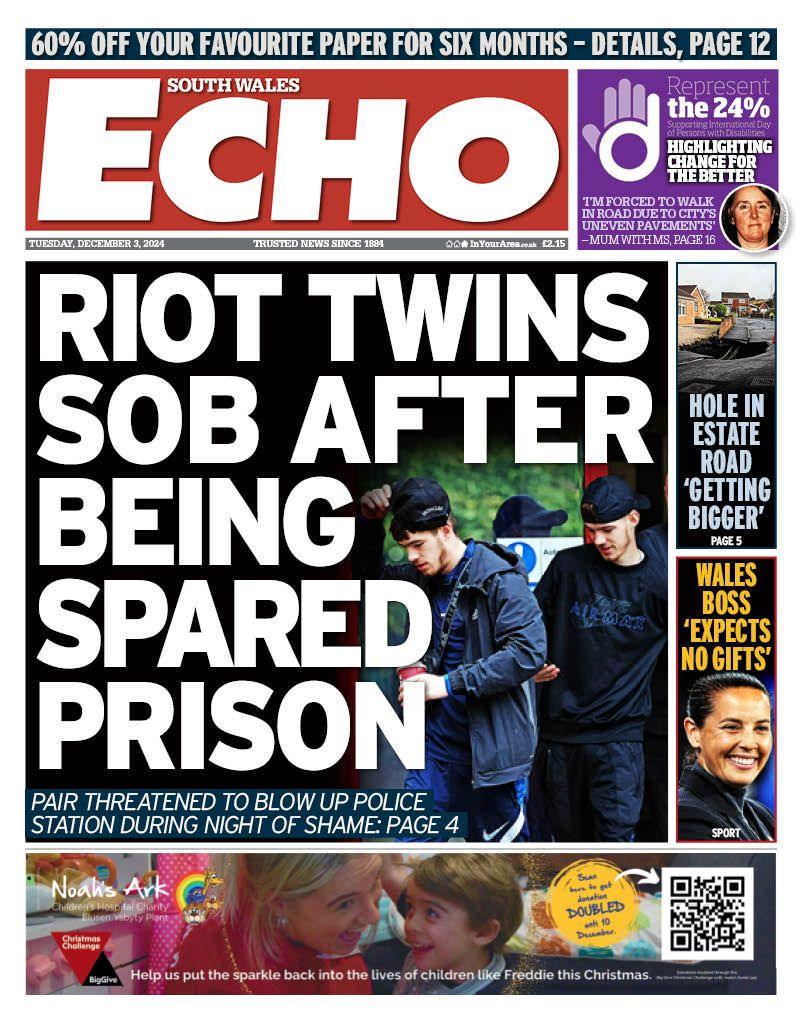 Front page of South Wales Echo