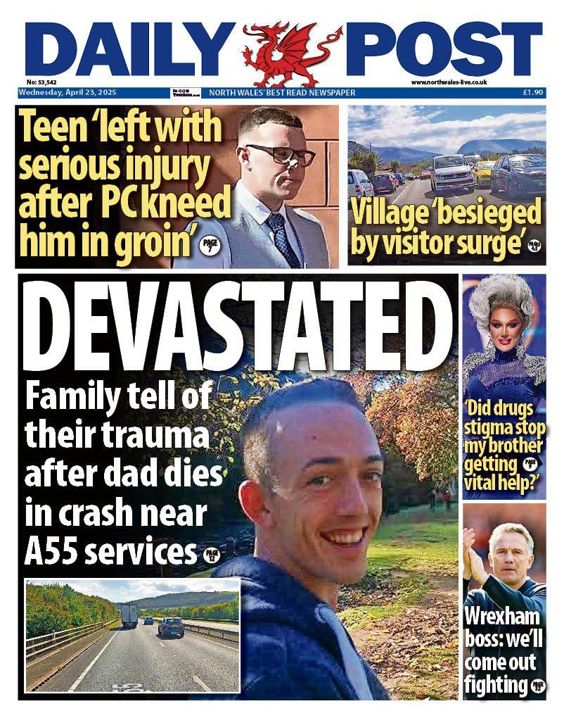 Daily Post front page with lead stories about PC who "kneed teen in groin" and photo of man who died in crash 