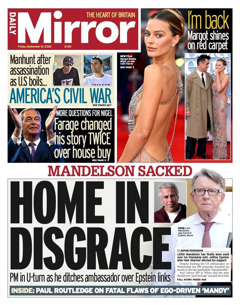 The headline on the front page of the Mirror reads: "Home in disgrace".