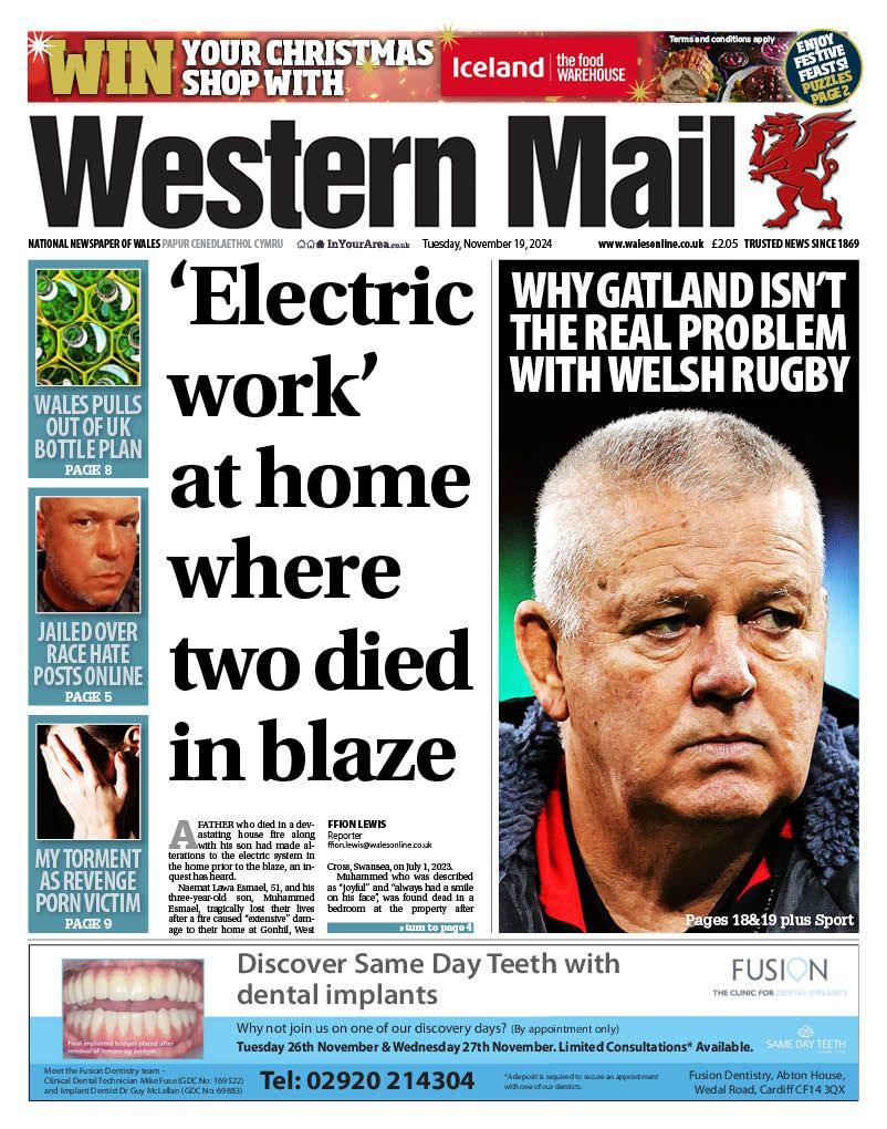 Front page of the Western Mail