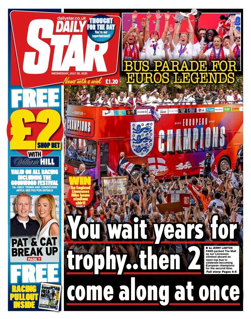 The headline on the front page of the Daily Star reads: "You wait years for a trophy... then two come along".