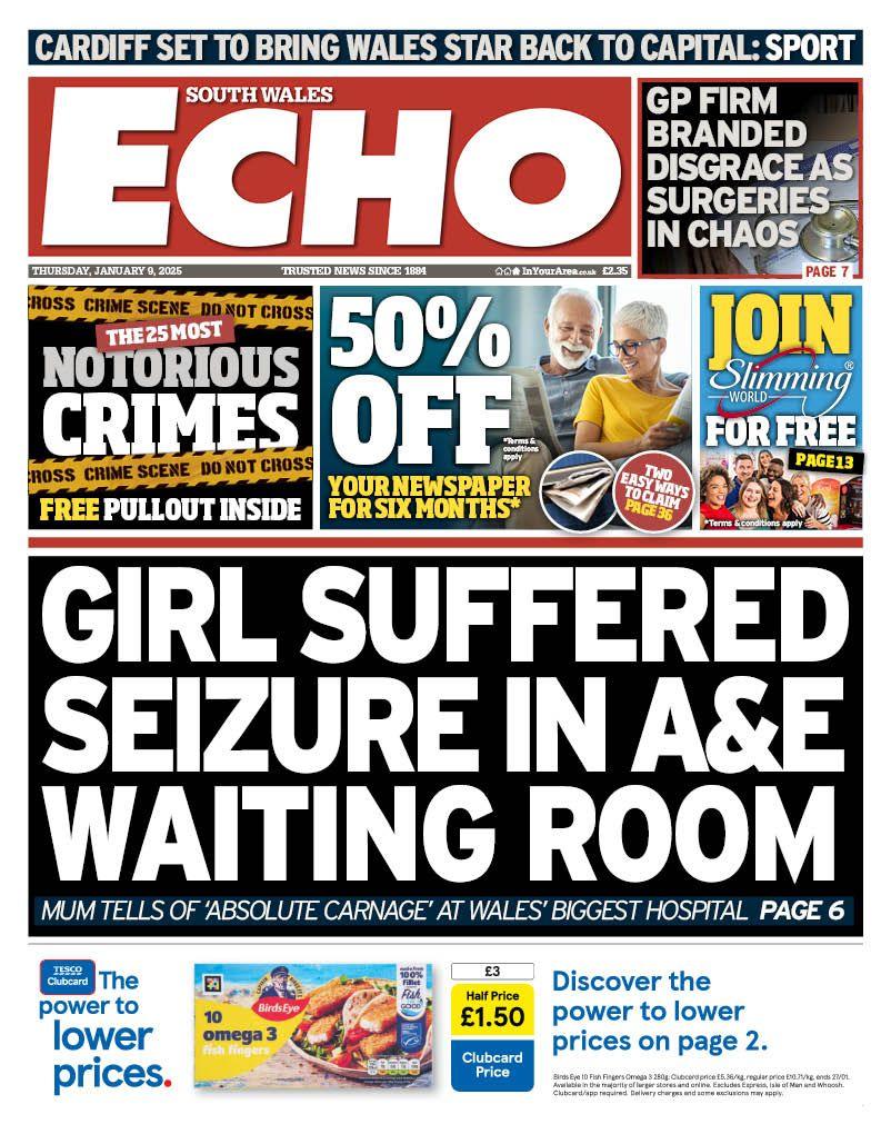 The front page of the South Wales Echo