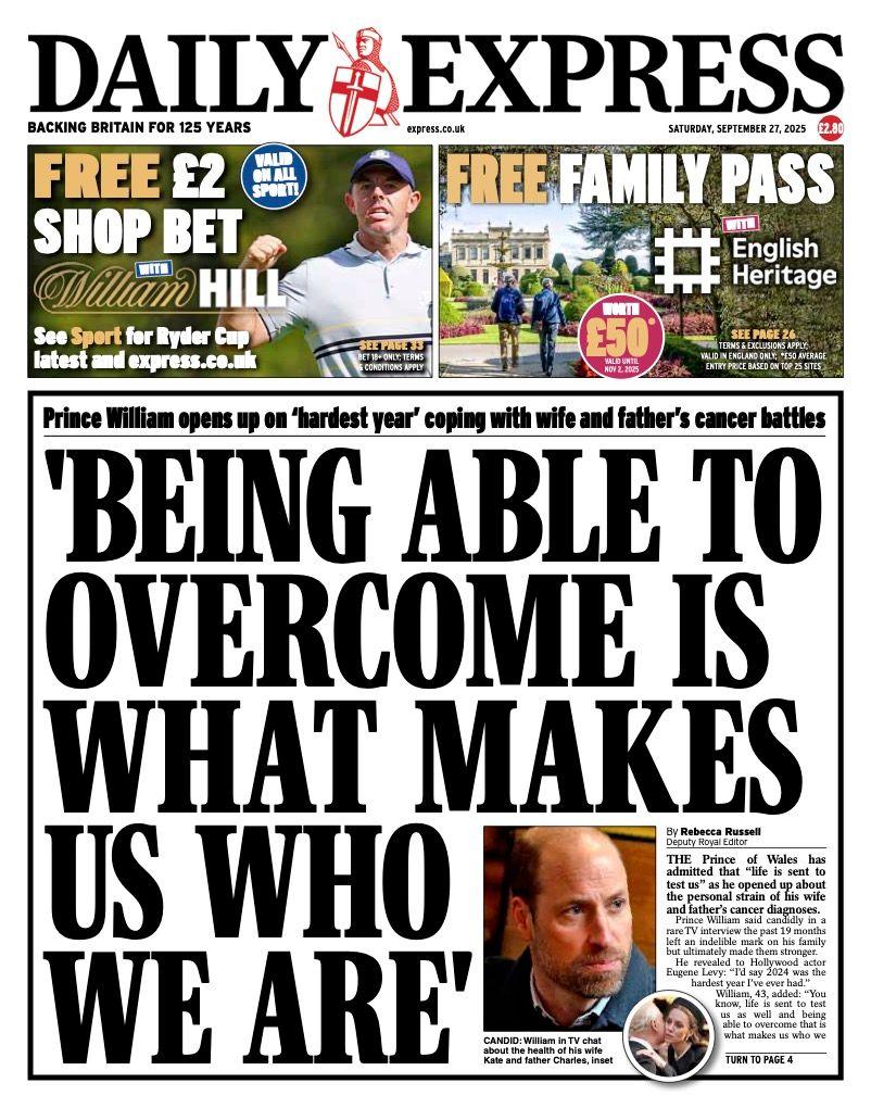 The headline on the front page of the Express reads: "Being able to overcome is what makes us who we are".