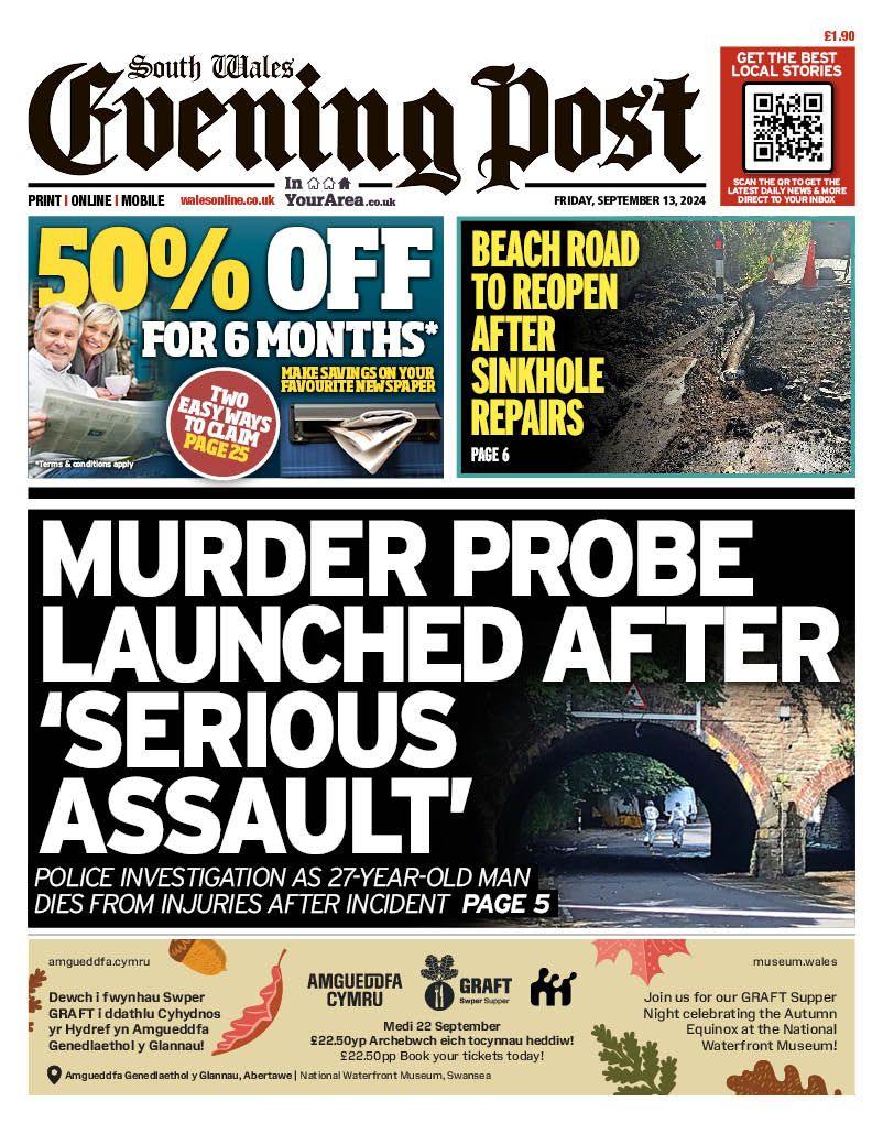 Front page of South Wales Evening Post 