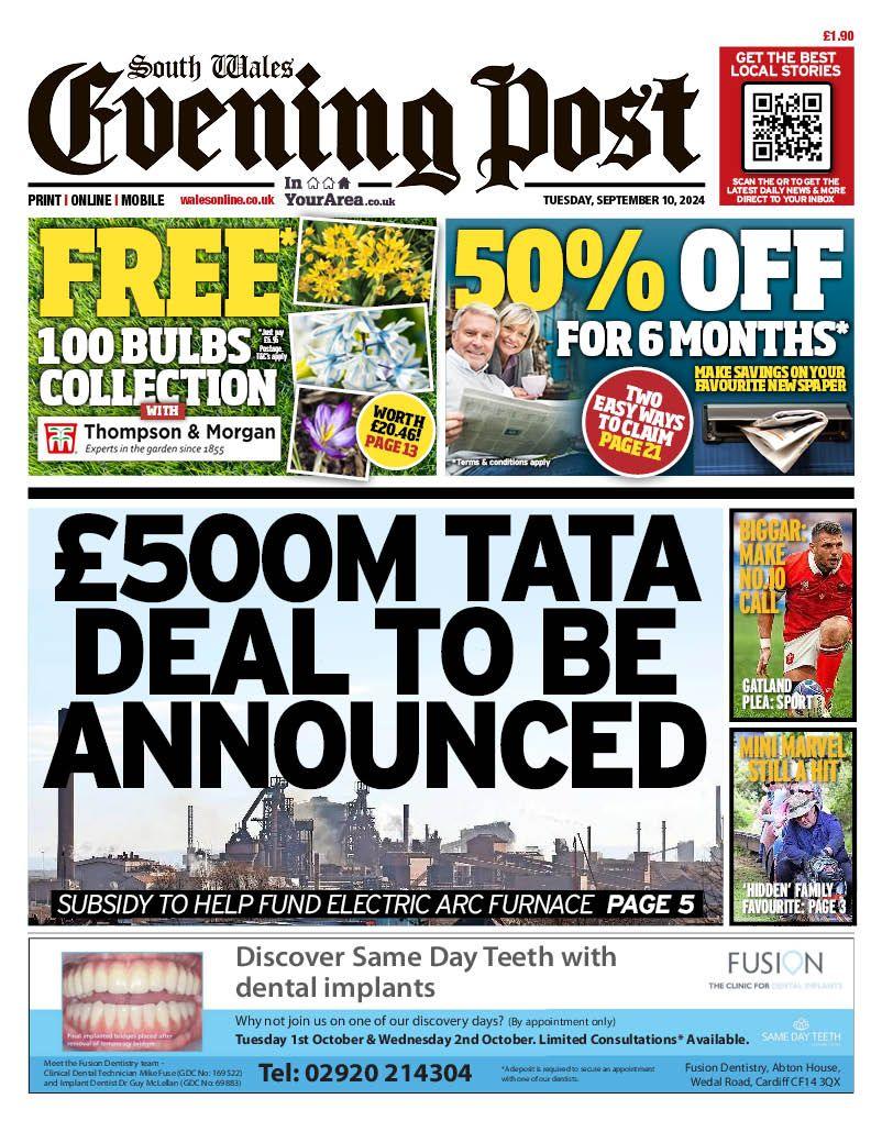 South Wales Evening Post front page