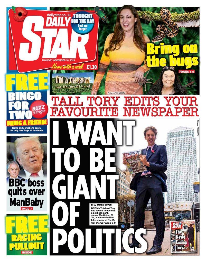 The headline on the front page of the Daily Star reads: "I want to be giant of politics".