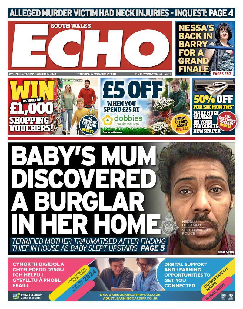 front page of South Wales Echo