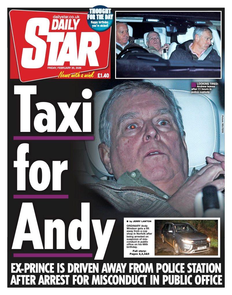 Në faqen e parë të Daily Star shkruan: "Taksi për Andin".