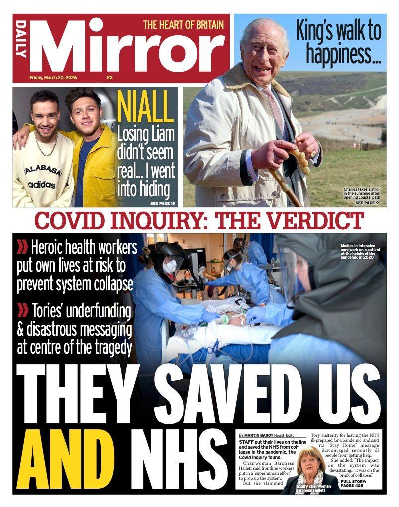 Titulli në faqen e parë të Daily Mirror thotë: "Ata na shpëtuan ne dhe NHS-në".