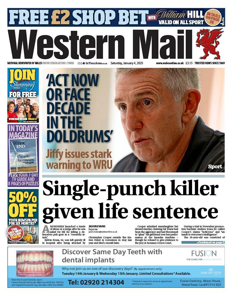 Western Mail front page 