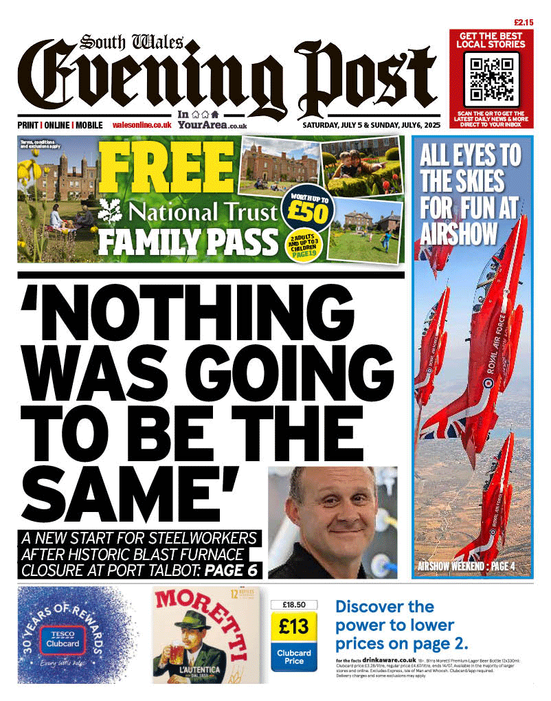 South Wales Evening Post front page headline: 'Nothing was going to be the same'