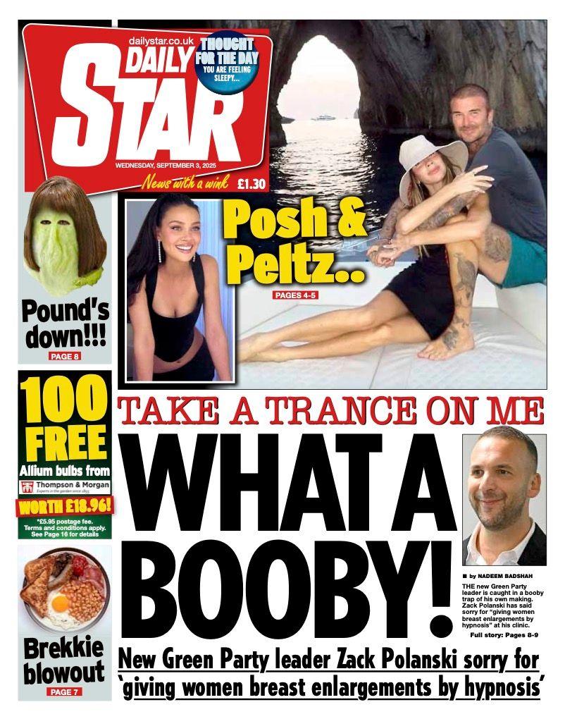 The headline on the front page of the Daily Star reads: "What a booby!"