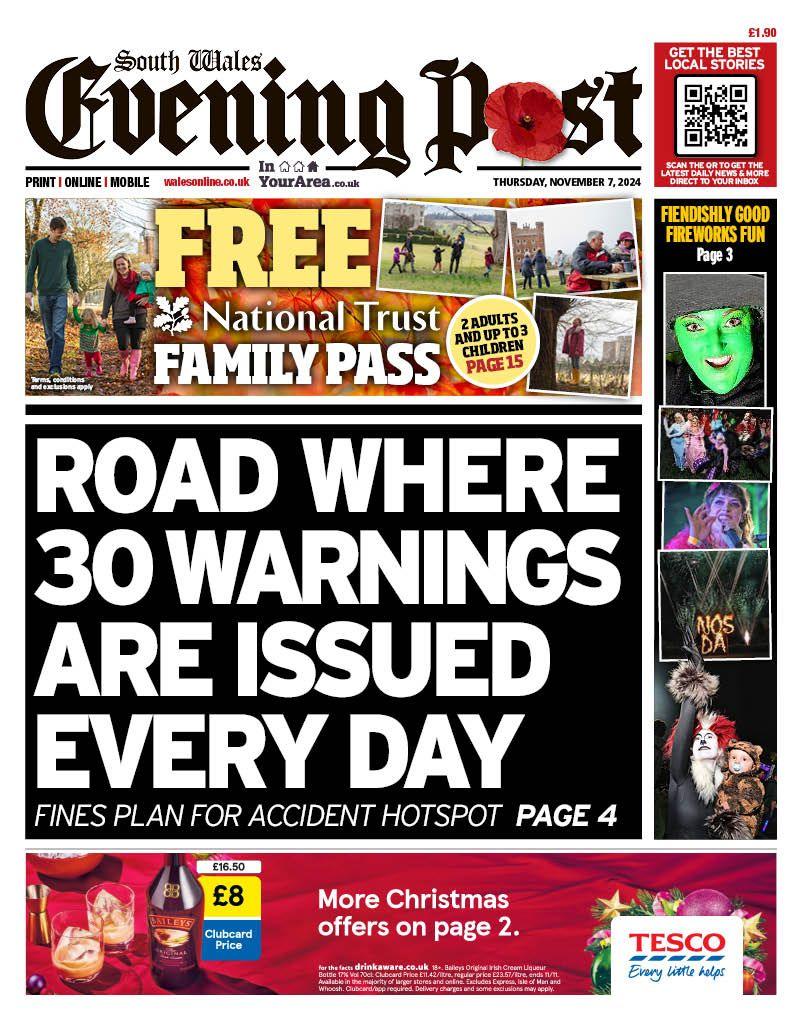 Front page of the South Wales Evening Post 