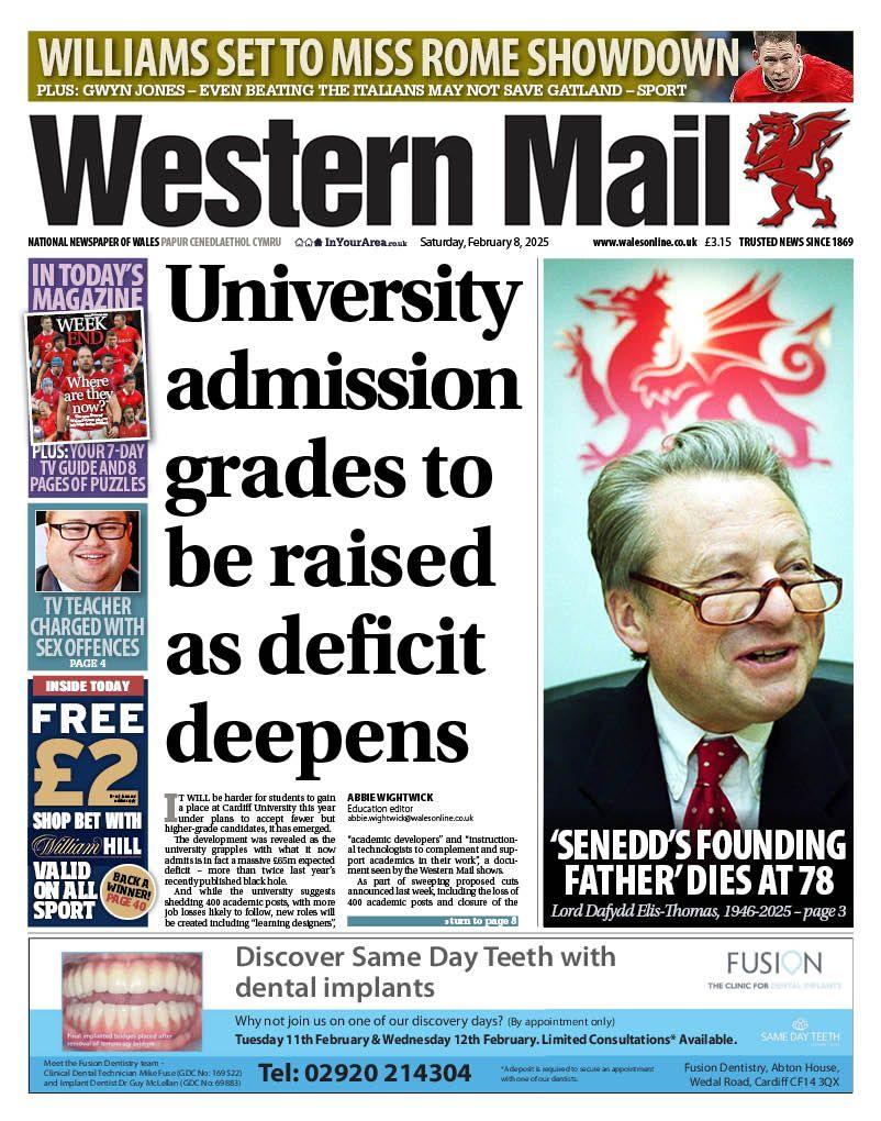 Front page of the Western Mail 