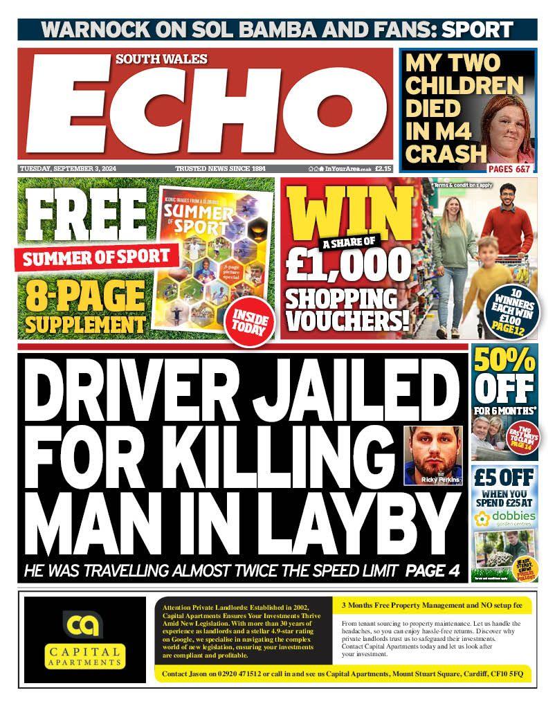 Front page of South Wales Echo
