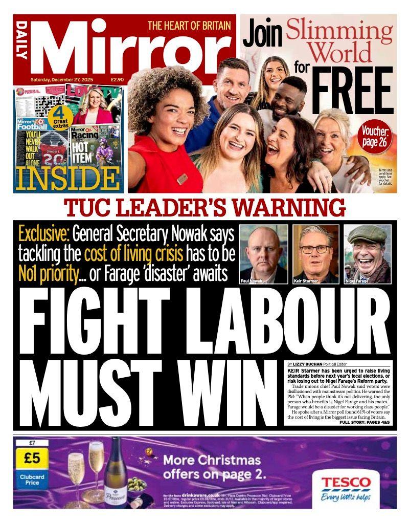 Titulli në faqen e parë të Daily Mirror thotë: "Lufta, Partia Laburiste duhet të fitojë".