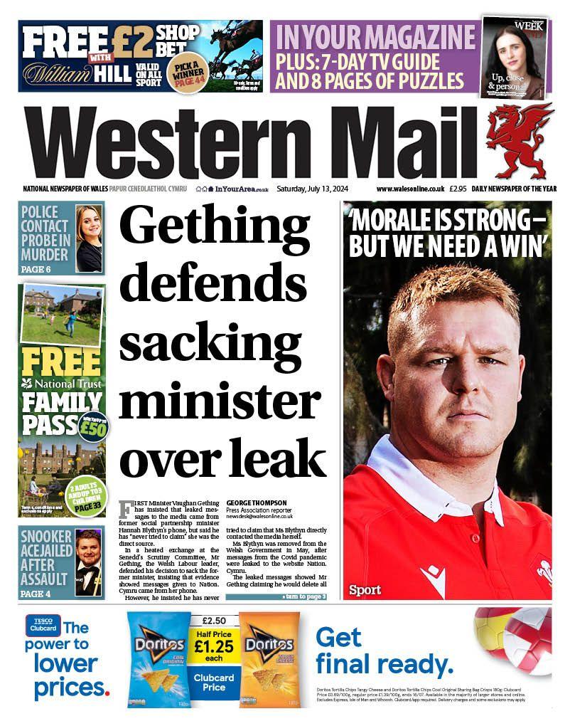 Front page of the Western Mail 
