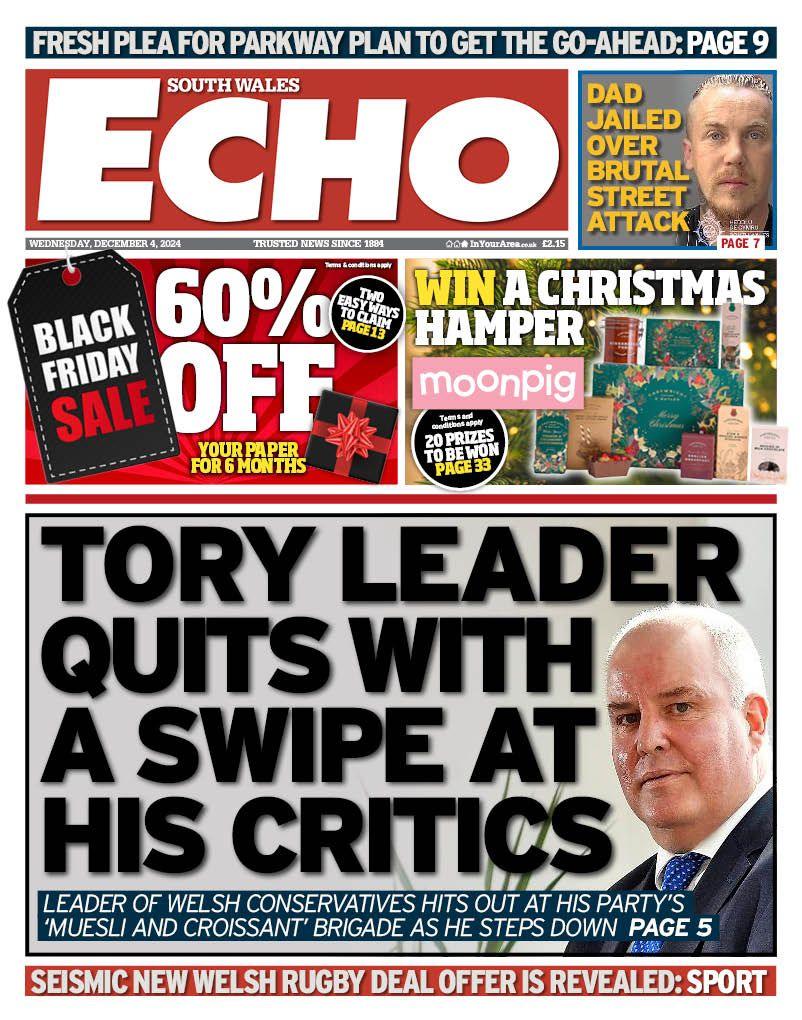 Front page of South Wales Echo