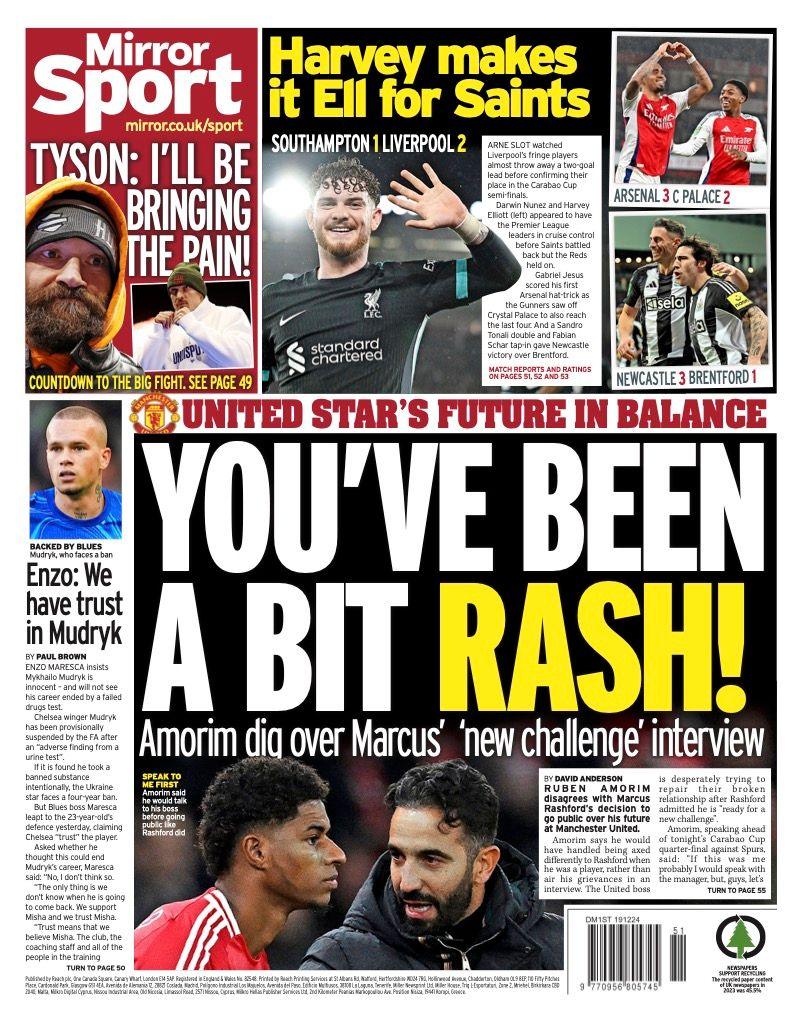 Back page of the Mirror on 19 December