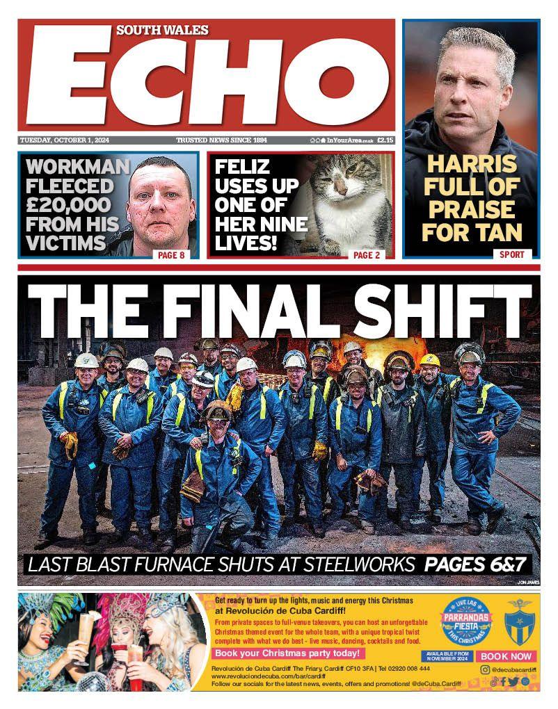South Wales Echo front page