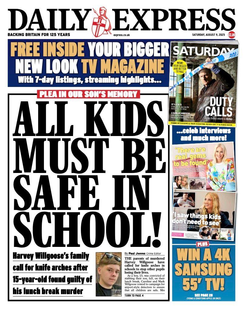 The headline on the front page of the Daily Express reads: "All kids must be safe in school!"