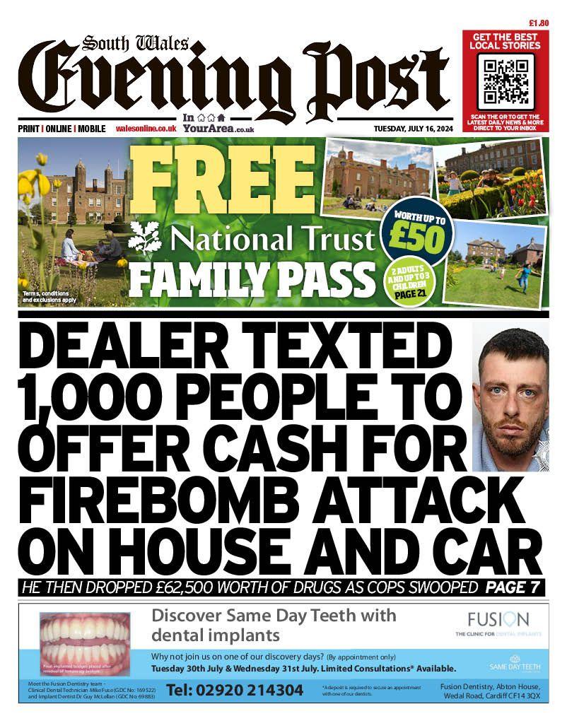 Front page of South Wales Evening Post