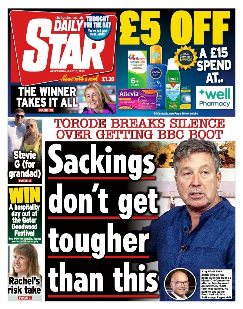 The headline on the front page of the Daily Star reads: "Sackings don't get tougher than this".