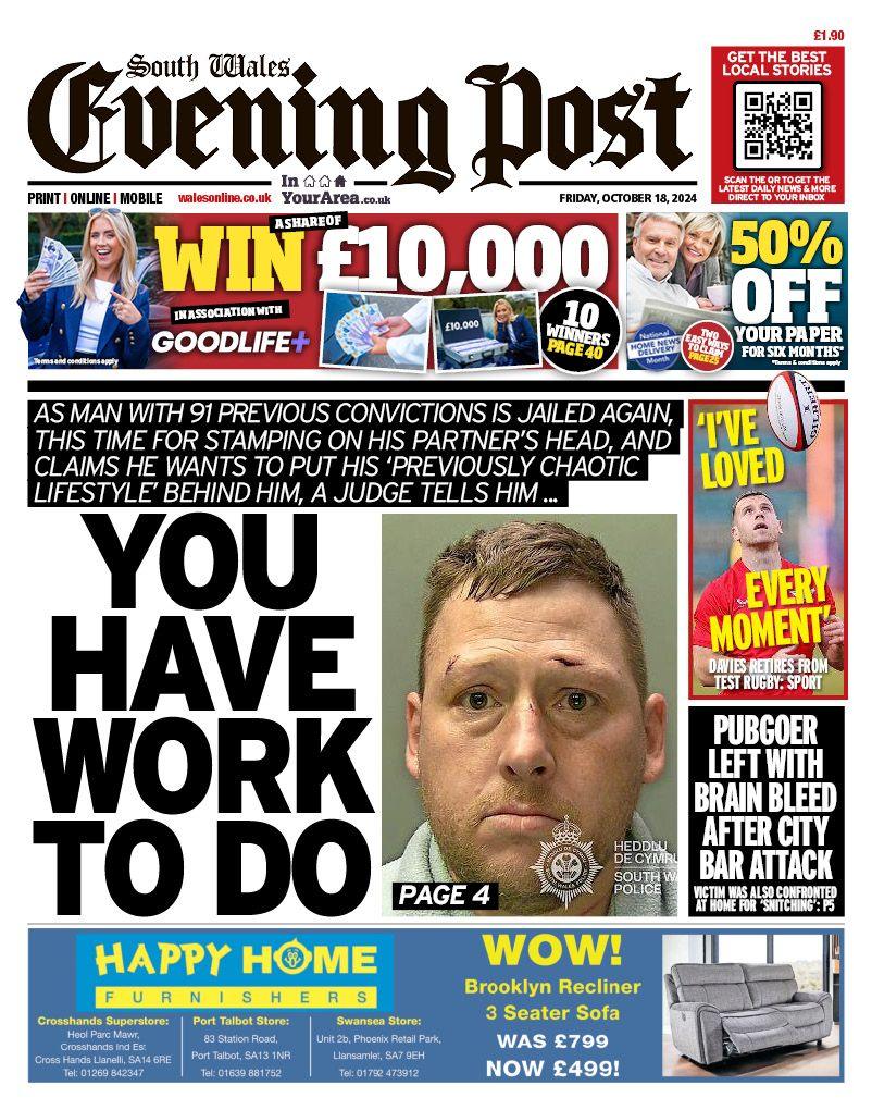 The front page of the South Wales Evening Post