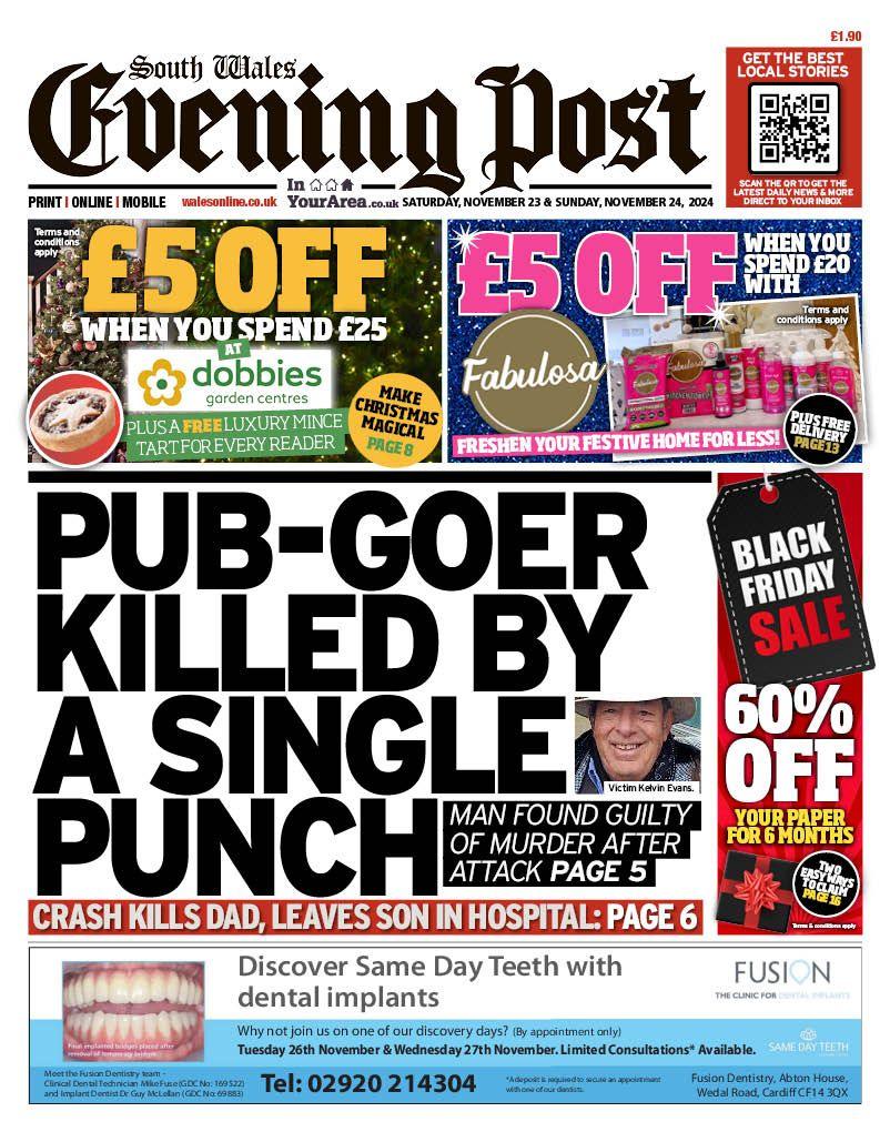 South Wales Evening Post front page