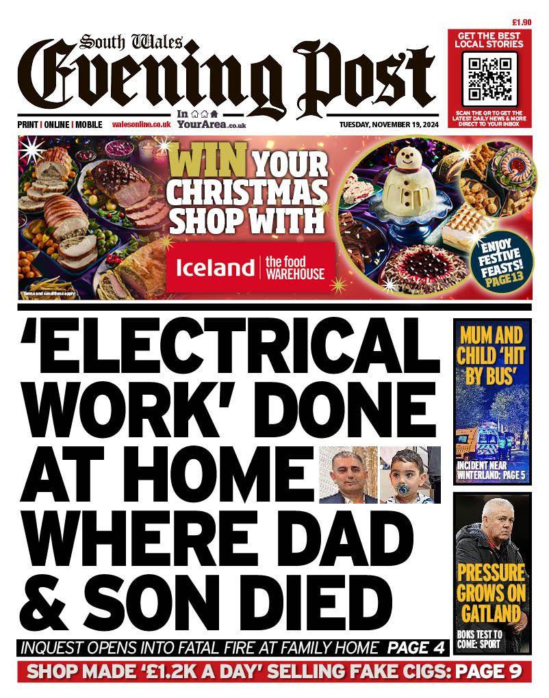 Front page of the South Wales Evening Post 