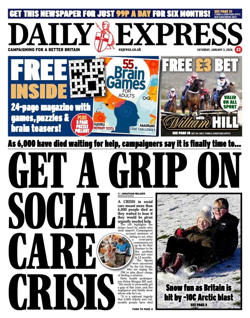 Titulli në faqen e parë të Daily Express thotë: "Merrni kontrollin e krizës së kujdesit social".