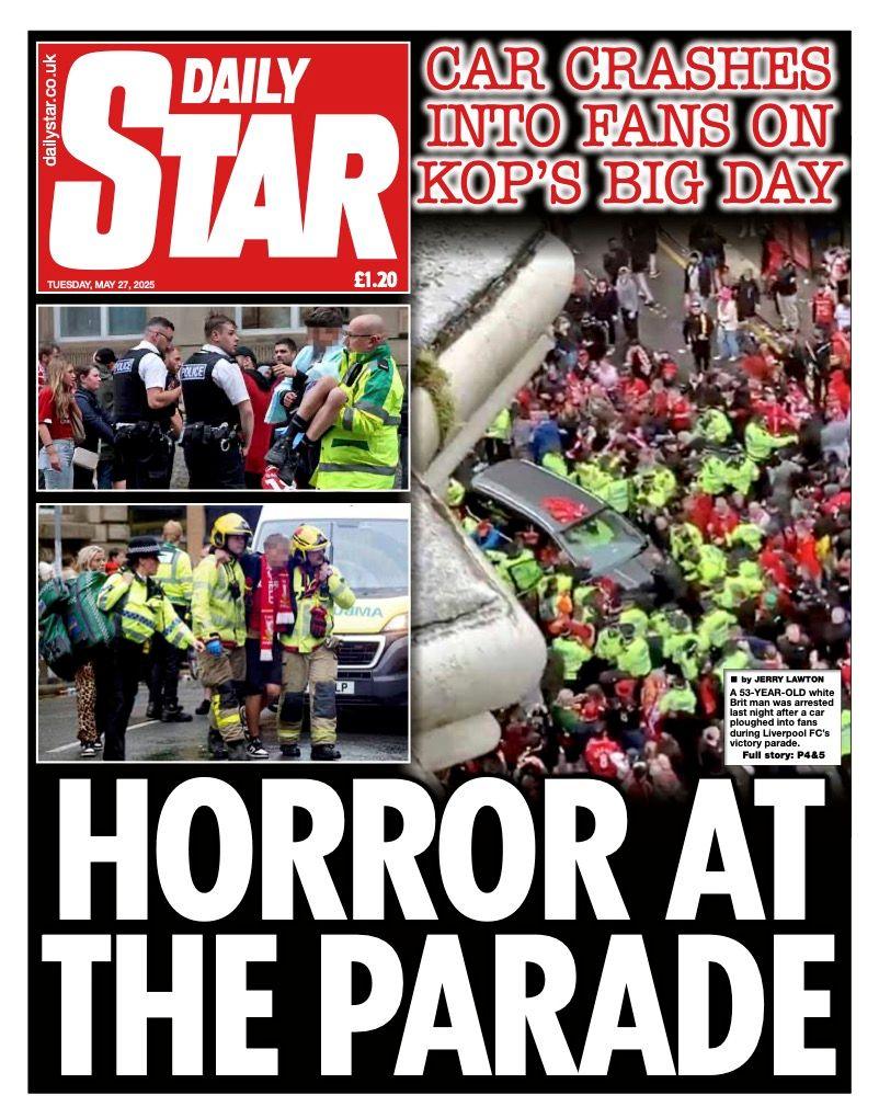 The headline on the front page of the Daily Star reads: "Horror at the parade".