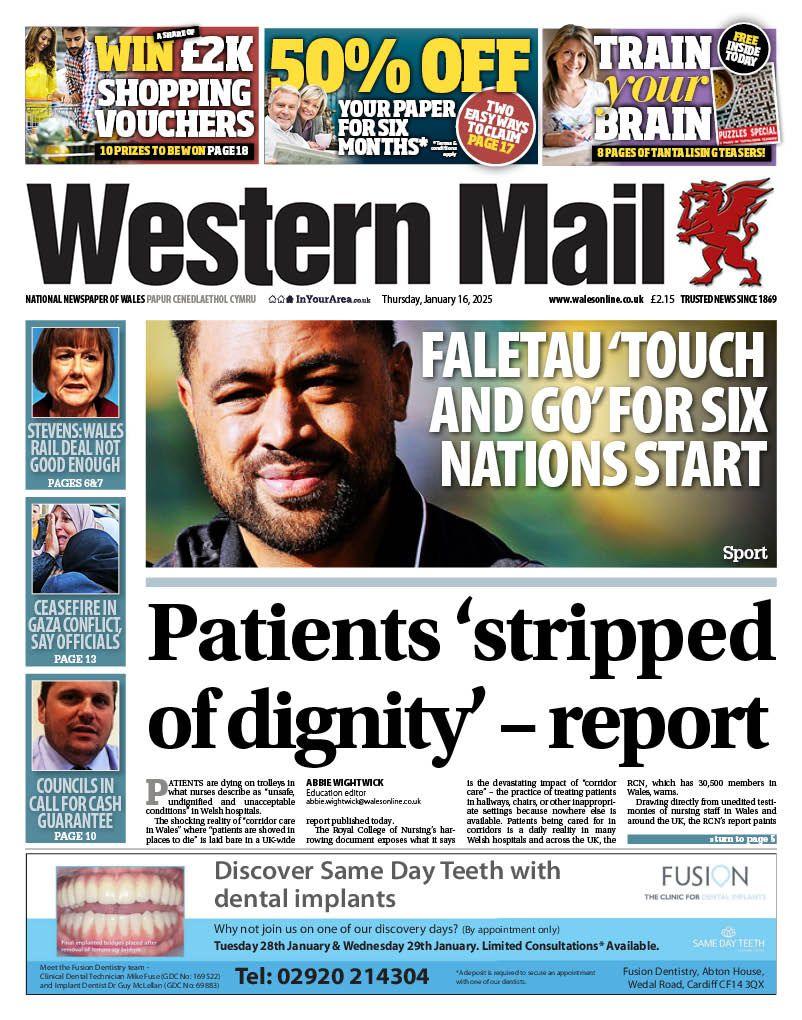 Front page of the Western Mail