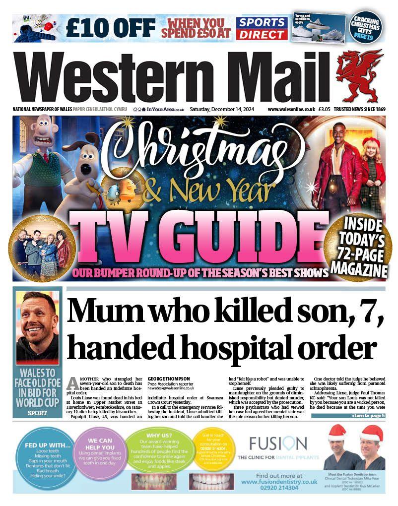 Front page of the Western Mail