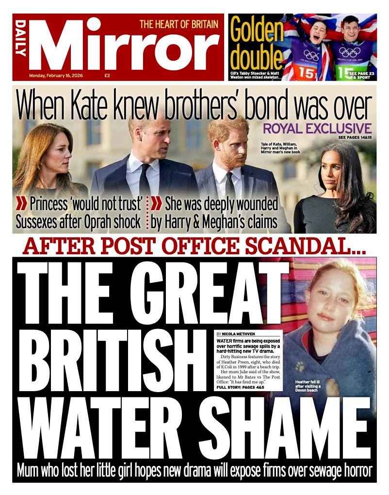 Titulli i gazetës Daily Mirror thotë: "Turp i Madh Britanik për Ujin".