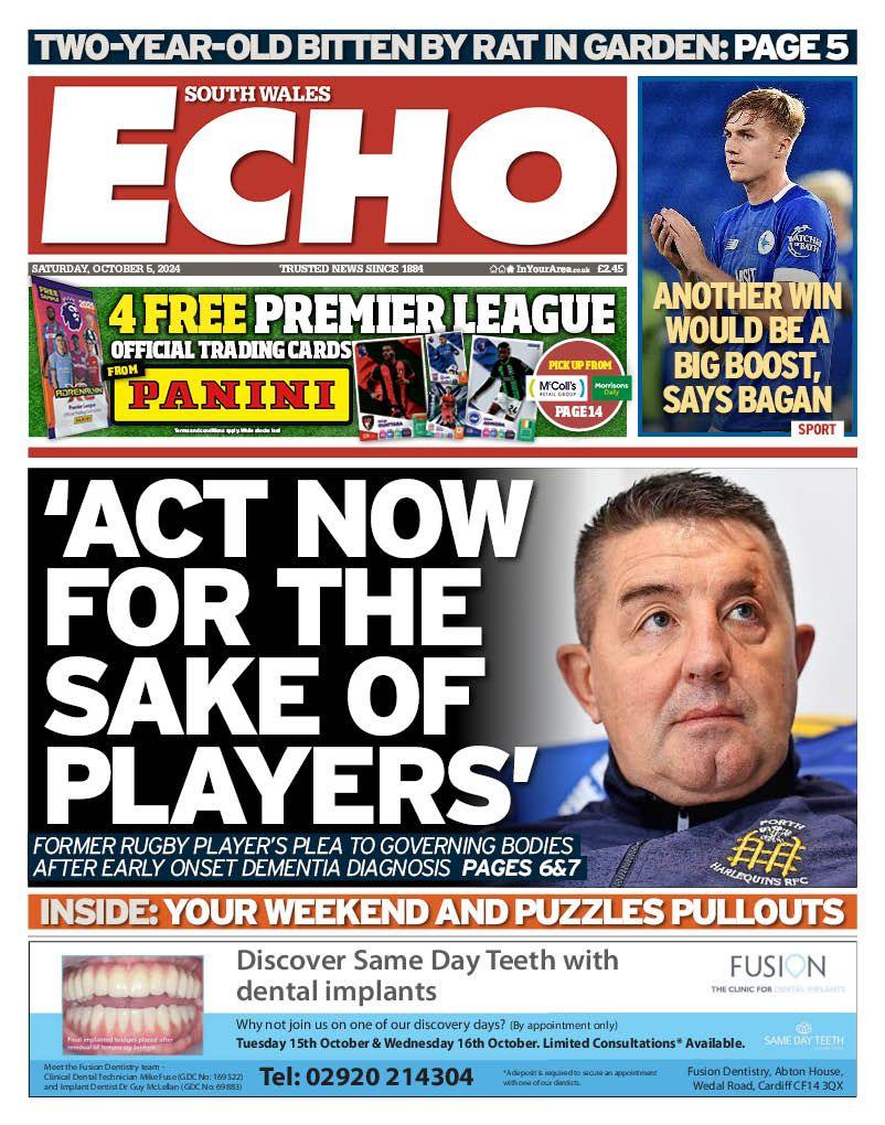 South Wales Echo front page