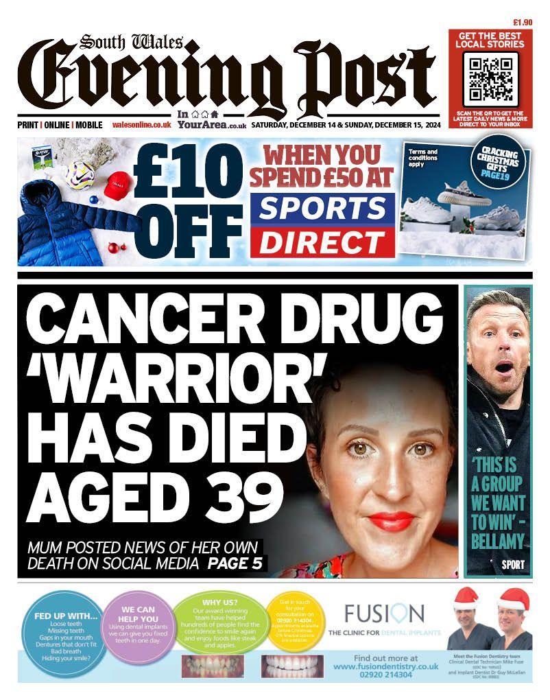 Front page of the South Wales Evening Post