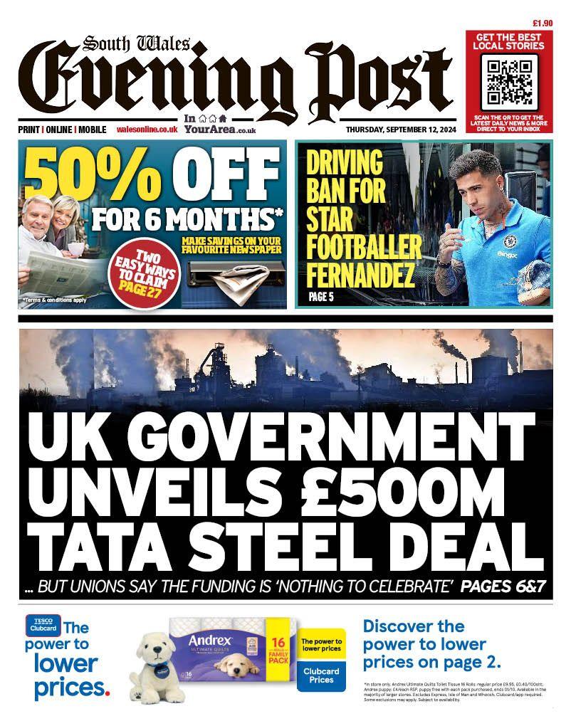 Front page of South Wales Evening Post