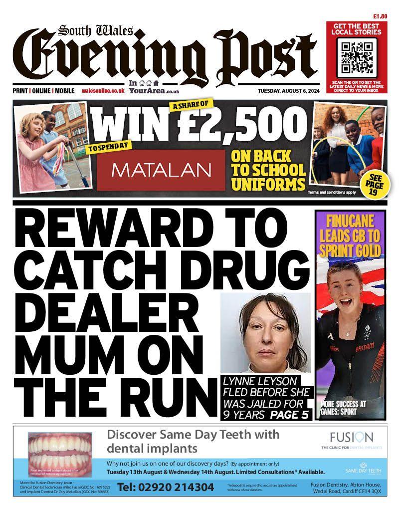 Front page of South Wales Evening Post