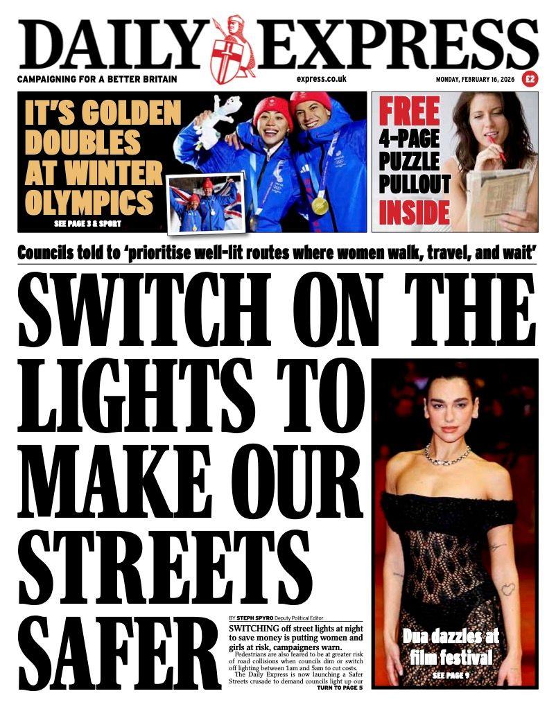 Titulli i gazetës Daily Express thotë: "Ndizni dritat për t'i bërë rrugët tona më të sigurta".
