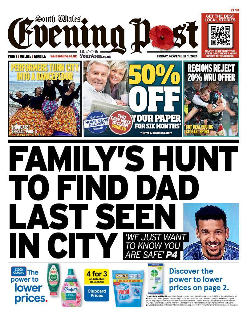 Front page of the South Wales Evening Post