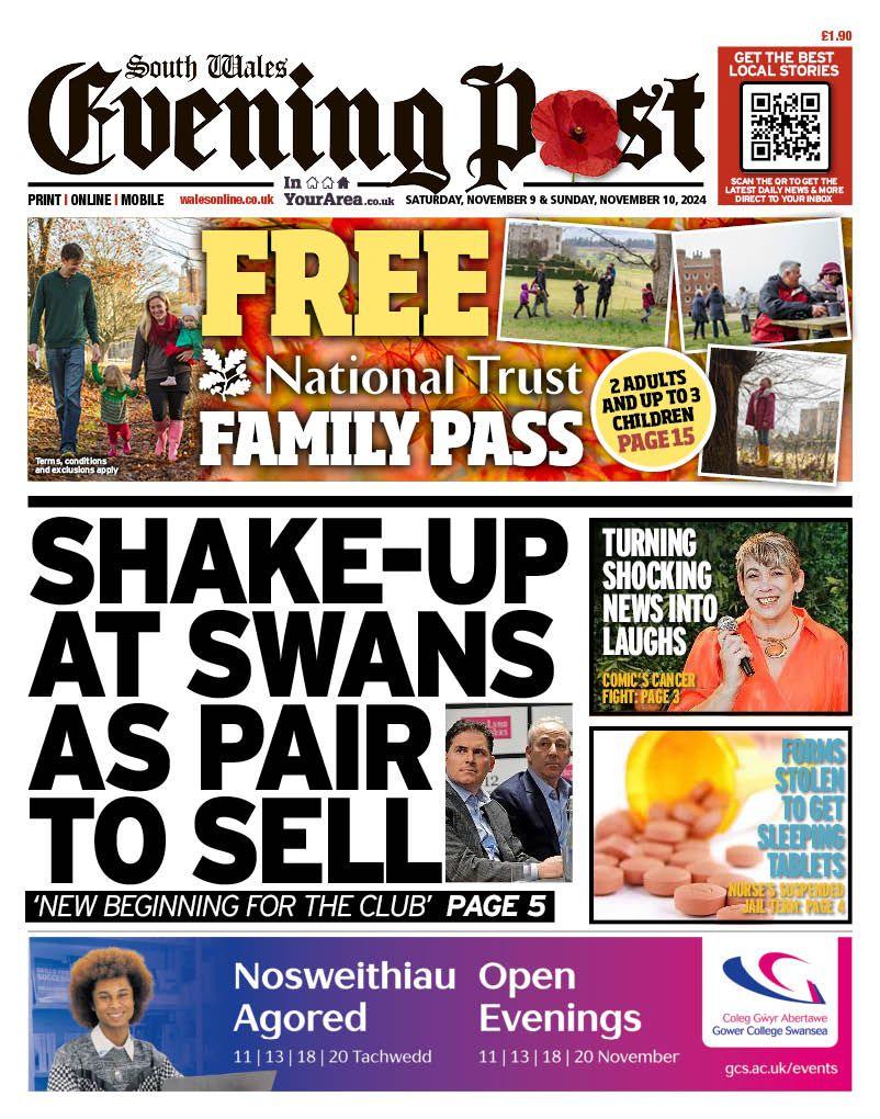 The front page of South Wales Evening Post