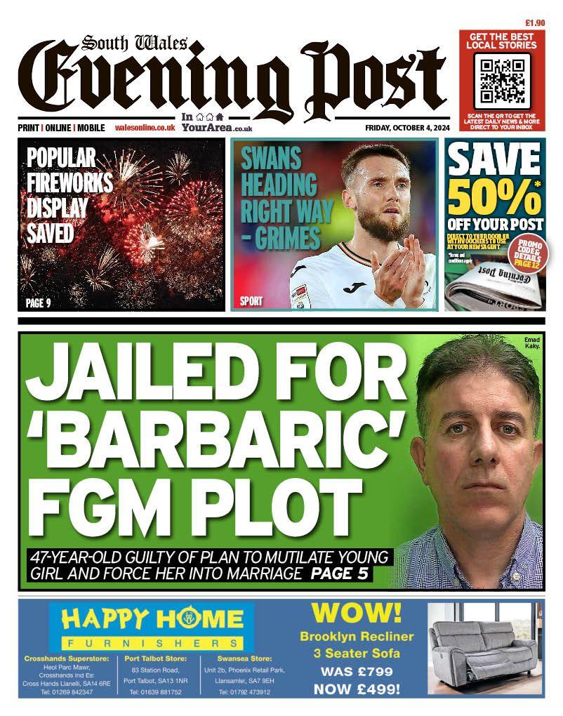 Front page of South Wales Evening Post