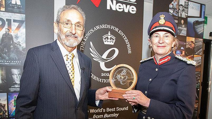 Mark Crabtree OBE accepting a King's Award for Enterprise from the Lord Lieutenant of Lancashire