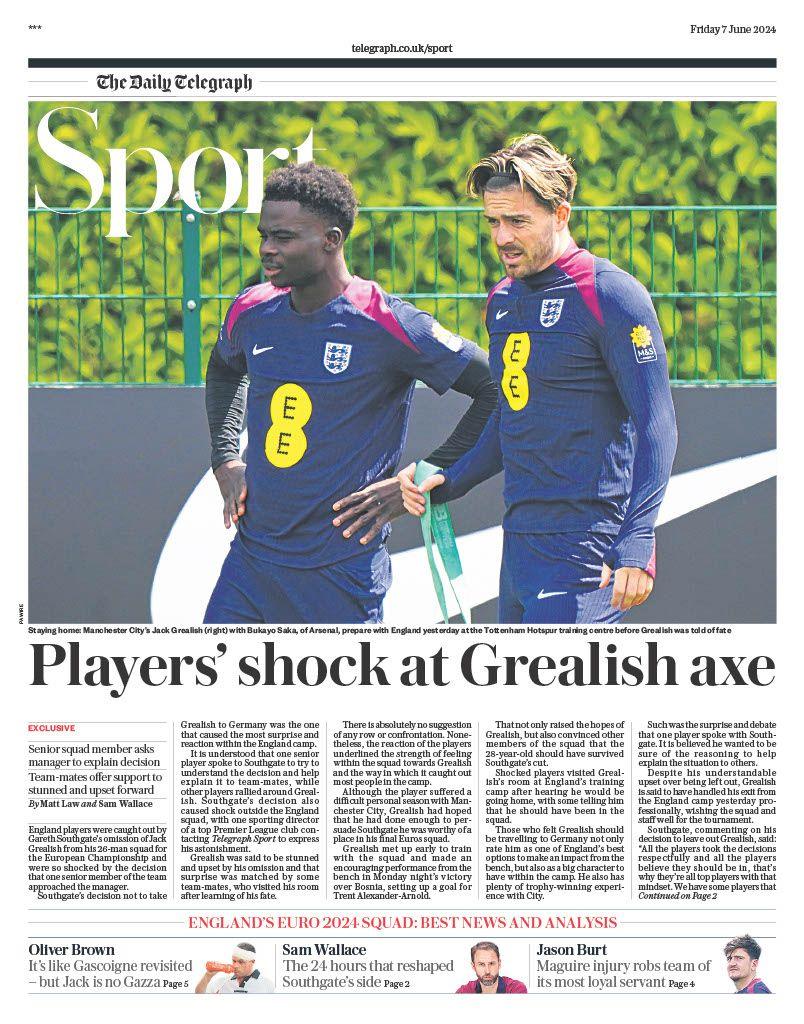 Back page of Friday's Telegraph