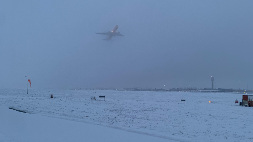 Plane taking off from East Midlands Airport in Castle Donington, Leicestershire