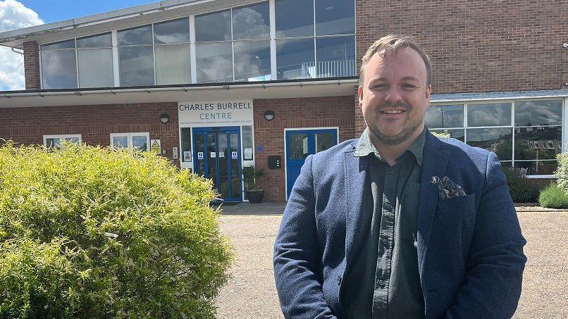 Labour candidate for South West Norfolk Terry Jermy standing outside of the Charles Burrell centre in Thetford 