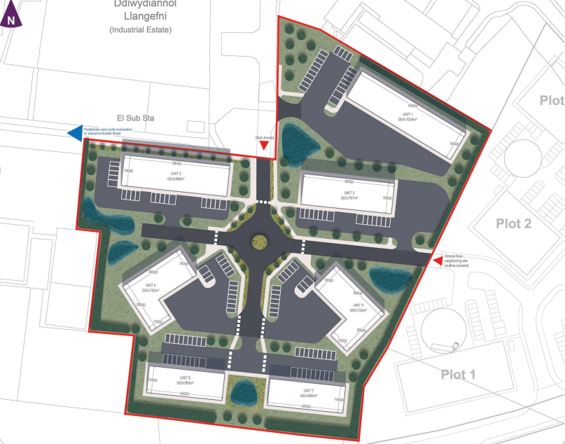 Dyluniad o gais blaenorol i godi unedau busnes ar safle Peboc