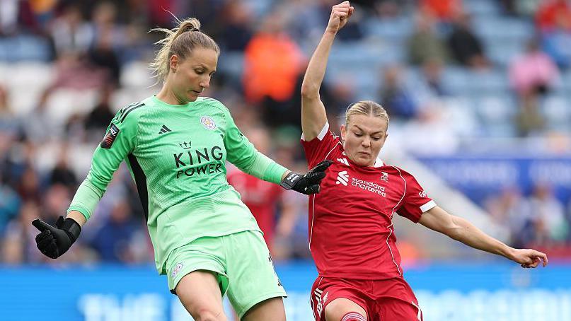 Janina Leitzig and Beata Olsson compete for the ball